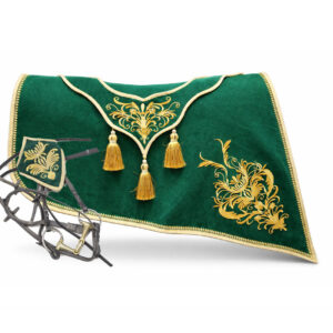 ROYAL GREEN Crown Cut: 3 częściowy komplet: czaprak, kolia, naczółek w kolorze królewskiej butelkowej zieleni , głęboki mat